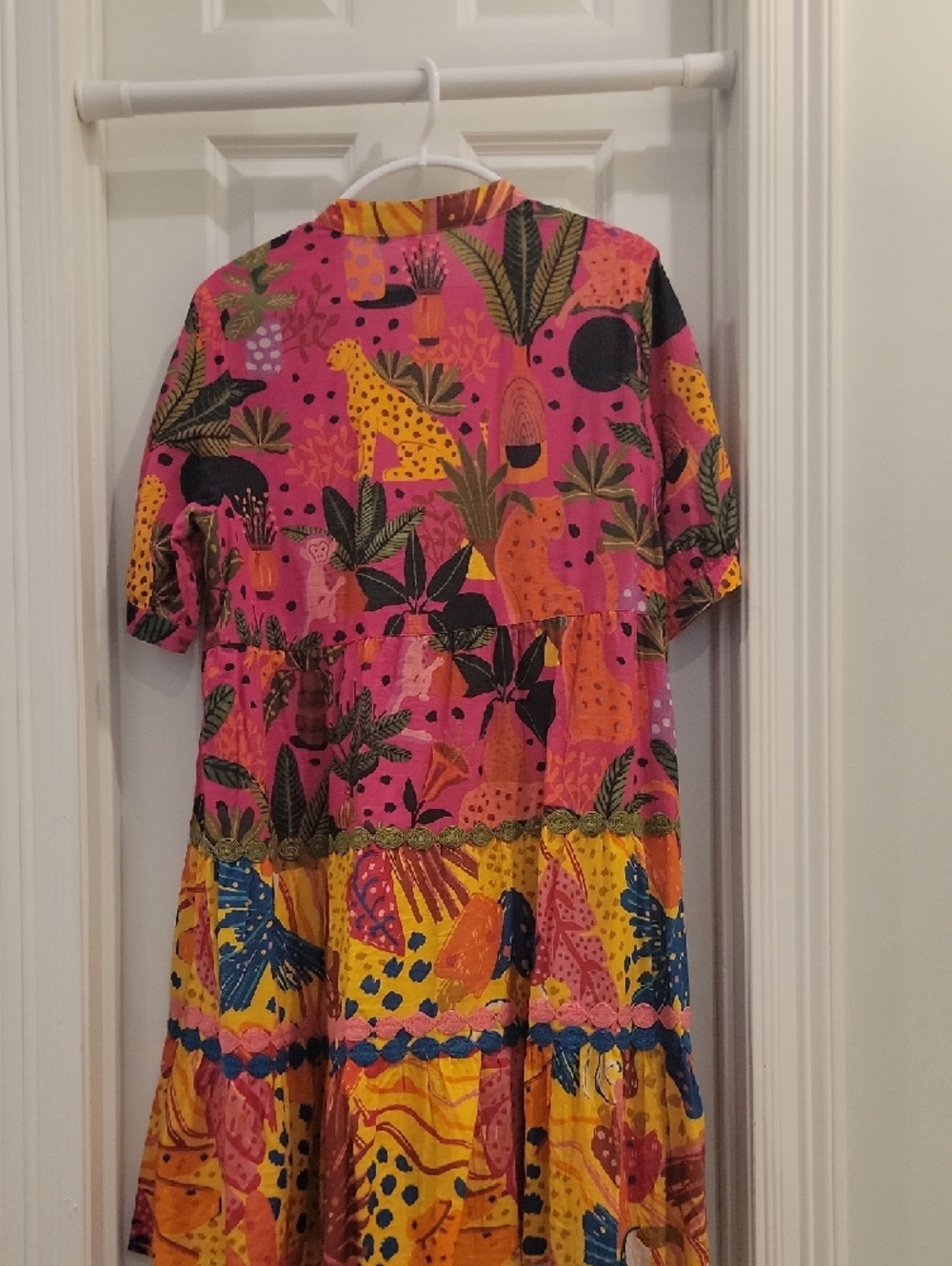 Uncle Frank Pink and Yellow Tropical Print Tiered Dress - Picture 5 of 6